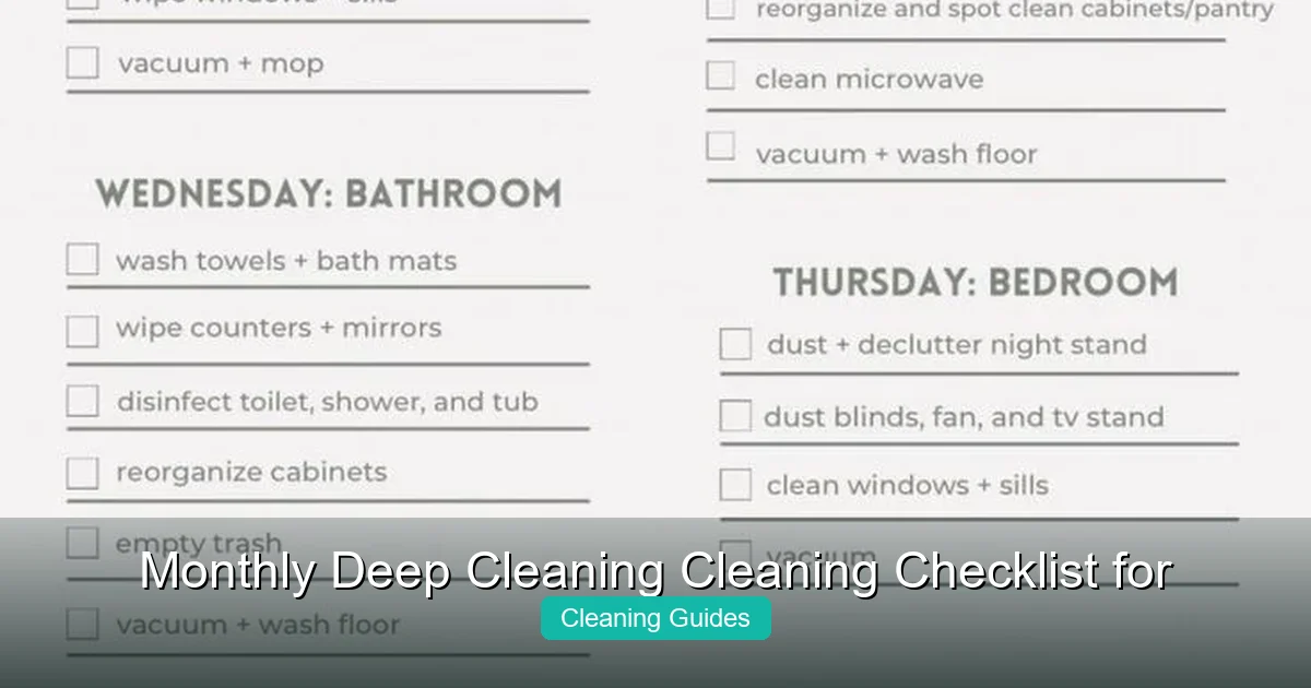 Monthly Deep Cleaning Cleaning Checklist for a Spotless Home