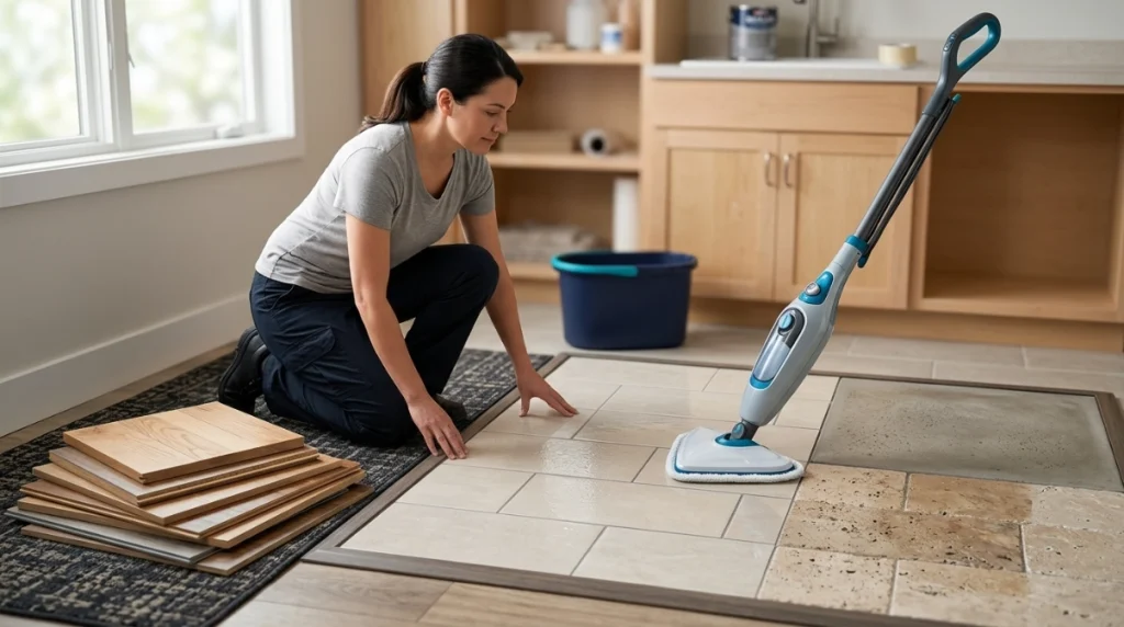 Comparing steam mop drying time on tile, concrete, stone, vinyl, wood, laminate and LVP