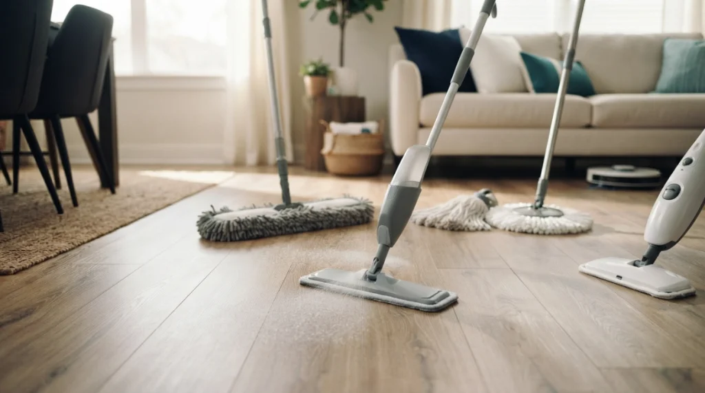 Spray mop, spin mop, steam mop and other options compared on laminate flooring